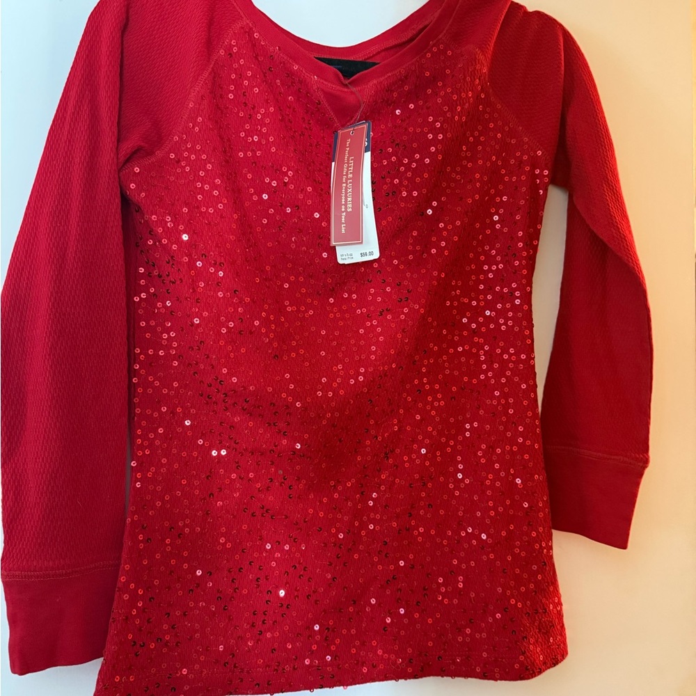 Chaps Red Sequin V-Neck Top